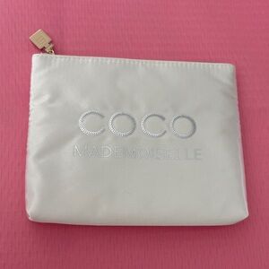 CHANEL White Coco Mademoiselle Cosmetic Pouch with Silver Logo